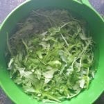 Groene kom met rucola in koud water