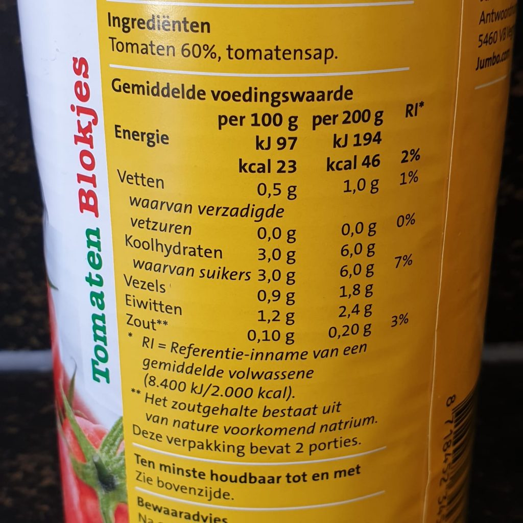 tomatenblokjes met 3 gram koolhydraten