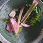 Zeef met groenten en kruiden van de marinade