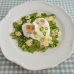Hoe pocheer je een ei in 5 simpele stappen Wit bord met gepocheerde eieren op geprakte avocado